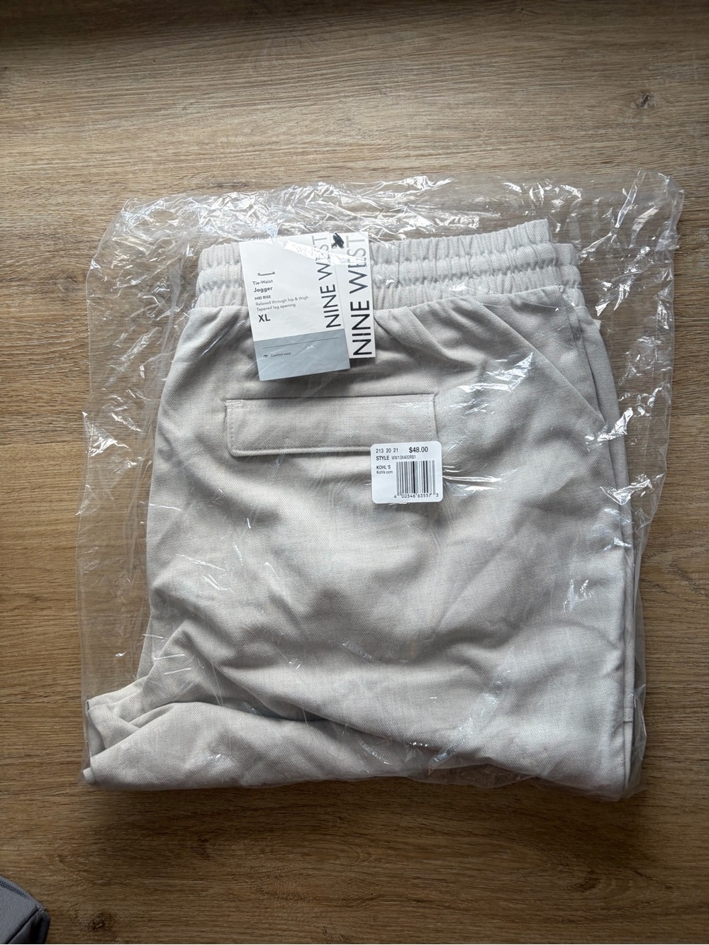 NWT Nine West Tie-Waist Jogger XL Mid Rise Cargo Pocket Gray